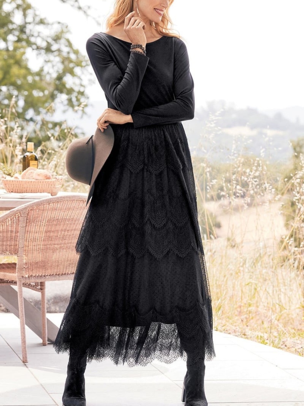 Soft surroundings Frederica Dress black lace tulle maxi dress size XS